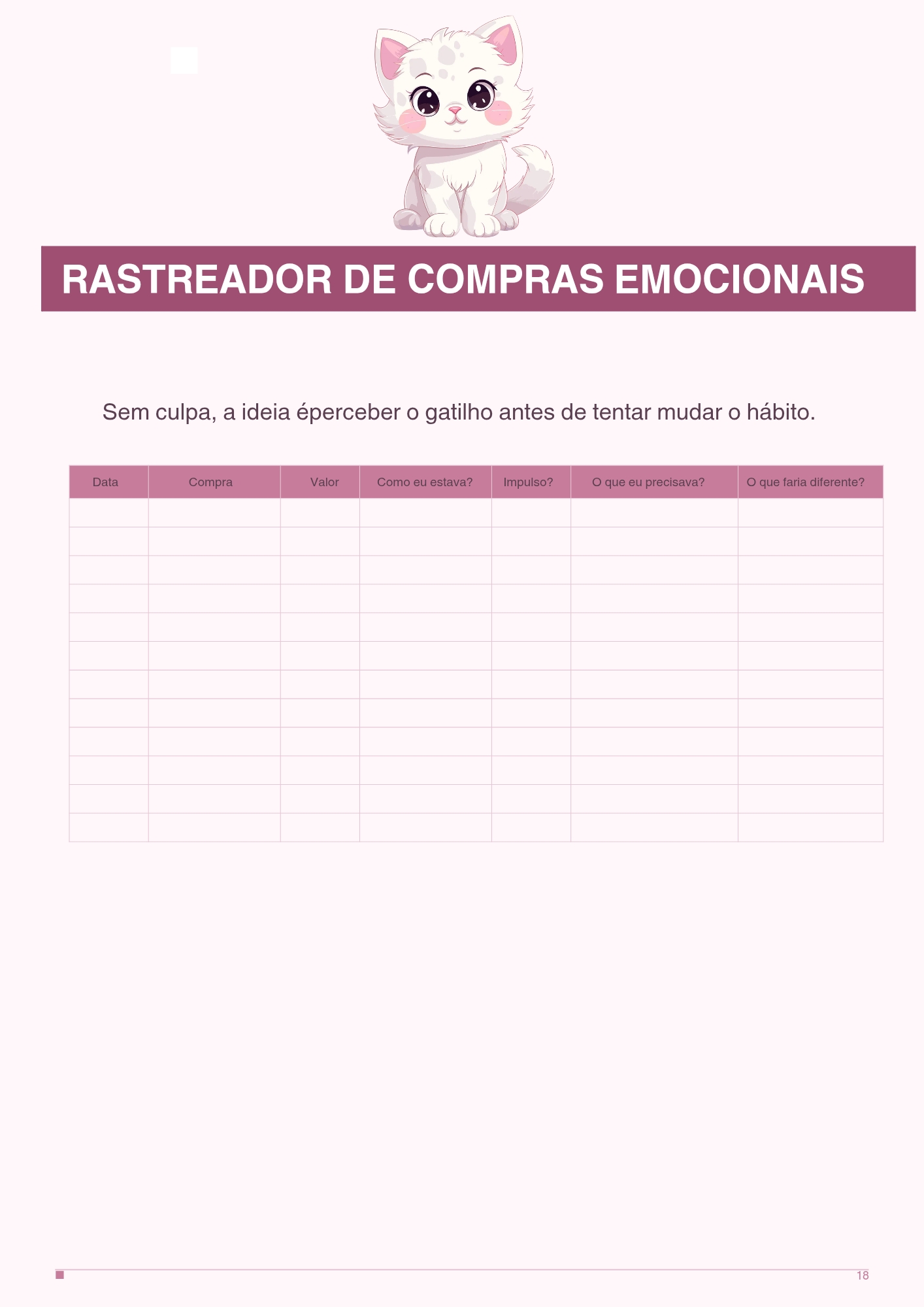 Página do planner: rastreador de compras emocionais